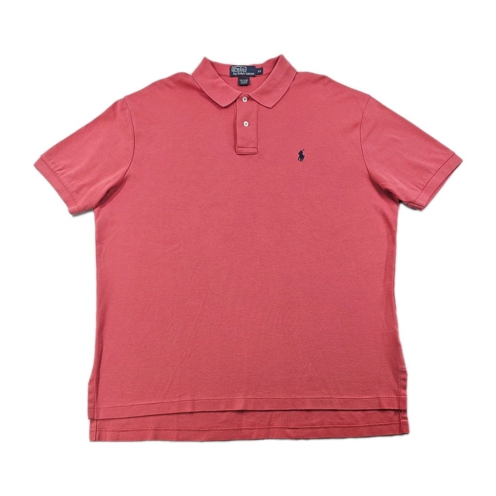 Vintage Polo Ralph Lauren Mens XL Salmon Pink Blue Pony Short Sleeve Golf Shirt